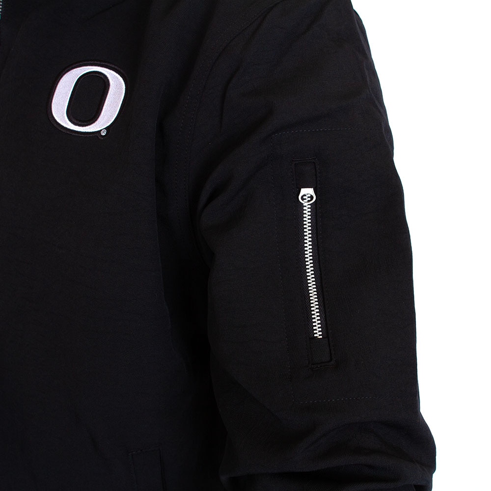 Classic Oregon O, Nike, Black, Coat/Jacket, Polyester Blend, Men, Football, Crinkled, Twill, Bomber style, Varsity Stripe Cuffs, 797559